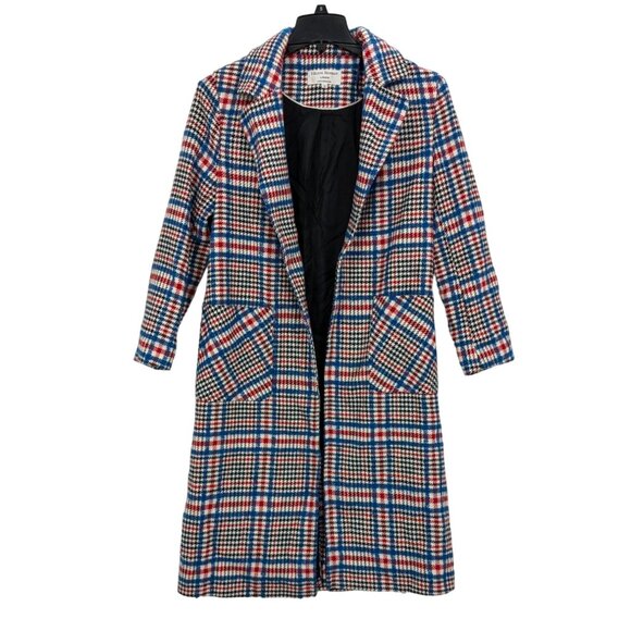 Helen Barman Longline Overcoat Women Size 8 Houndstooth Open Front Heritage Luxe - Picture 1 of 12